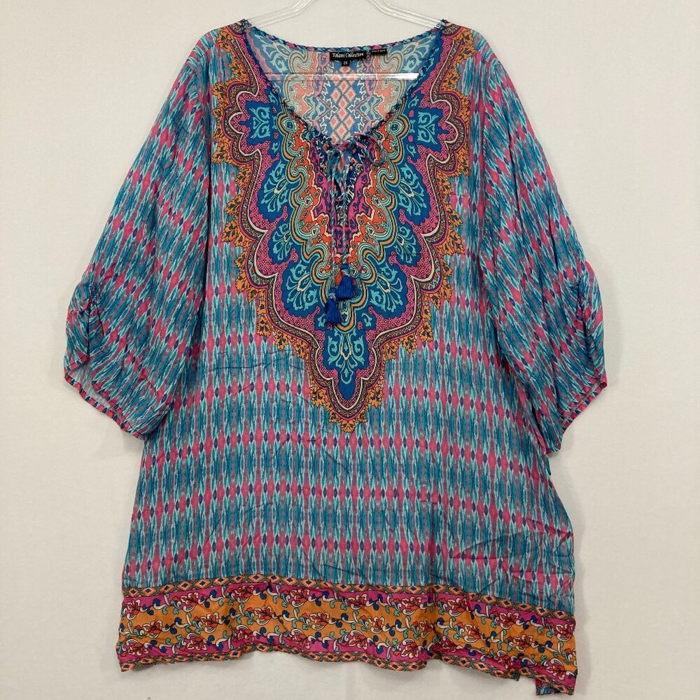 Tolani Collection size 2X Multi Color Ultra Soft 3/4 Sleeve Boho Festival Tunic